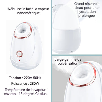 Vapeur pour le visage 280W Vaporisateur vapeur pour le visage Nano Humidificateur à vaporisation domestique Réservoir d'eau de 180ml